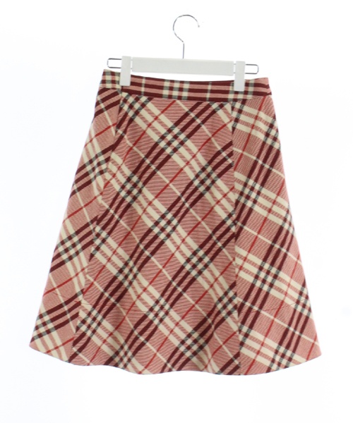 美品BURBERRY BLUE LABEL チェック フレアスカート レッド36 バーバリーブルーレーベル BURBERRY BLUE LABEL フレアスカート