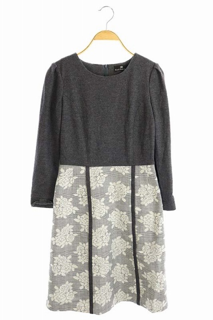 カールパークレーン Karl Park Lane ワンピース 膝丈 切替 チェック 花柄 長袖 7号 グレー Ao レディース 160 ベクトルパーク