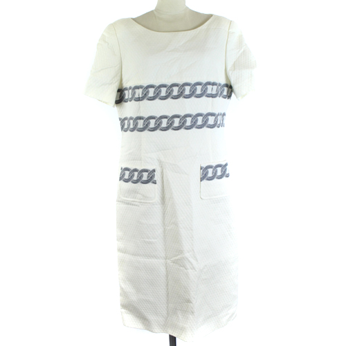 ジュンアシダ Jun Ashida ワンピース タイト ひざ丈 半袖 9 M アイボリー 紺 ネイビー Sr レディース 160 ベクトルパーク