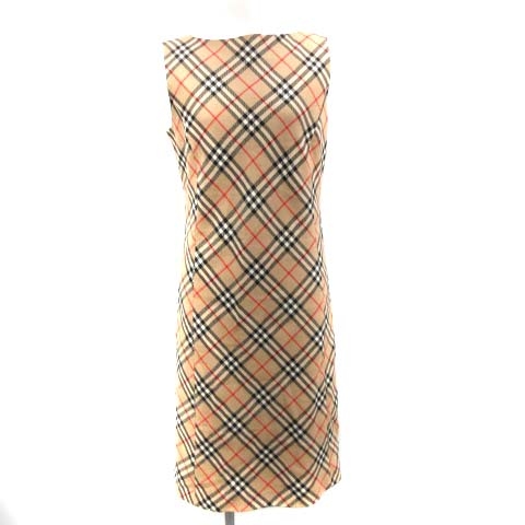 バーバリーブルーレーベル Burberry Blue Label ワンピース ひざ丈 ノースリーブ ノバチェック ウール 38 M ベージュ 黒 赤 St D レディース 160 ベクトルパーク