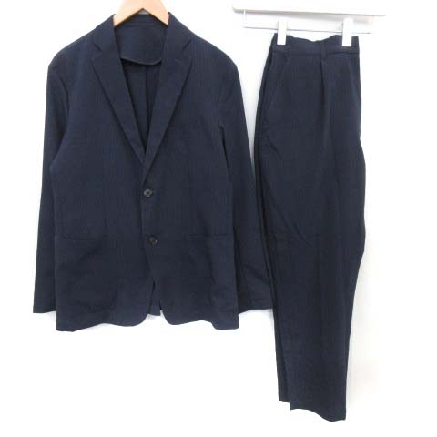 ロッソ Rosso アーバンリサーチ 18ss シアサッカーセットアップ スーツ パンツ ストレート テーラードジャケット シングル 2b 背抜き センターベント ストライプ L 紺 ネイビー St メンズ 160 ベクトルパーク