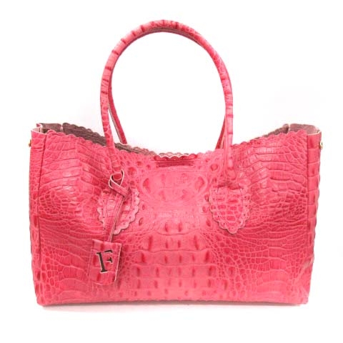 FURLAフルラ トートバッグ クロコダイル型押しレザー ピンク メンズ