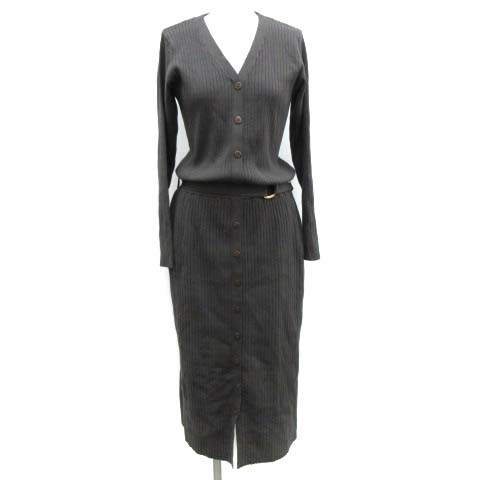 マイストラーダ Mystrada aw フロント 釦 リブニット タイトワンピース ロング 38 M チャコールグレー St レディース 160 ベクトルパーク