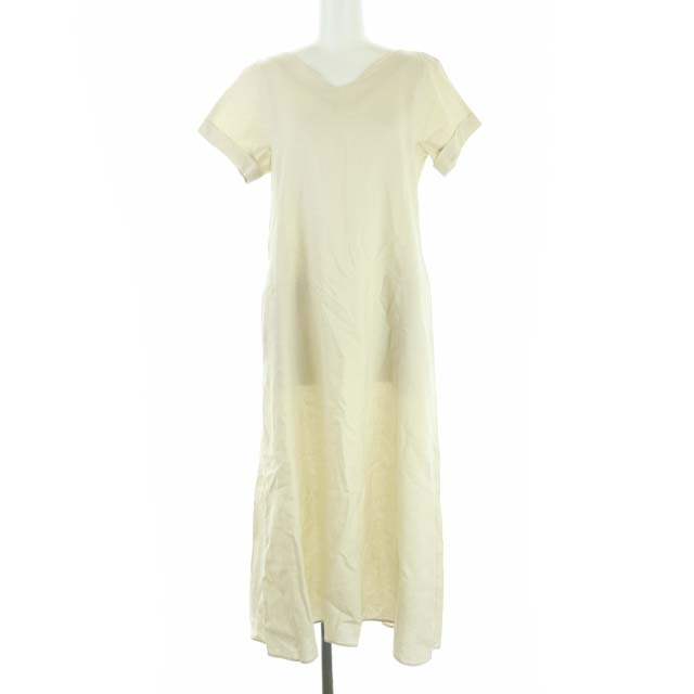 イエナ スローブ Iena Slobe ss リネン混vネックロングワンピース 半袖 マキシ丈 ペチコート付 麻 リネン 36 S ベージュ St レディース 160 ベクトルパーク