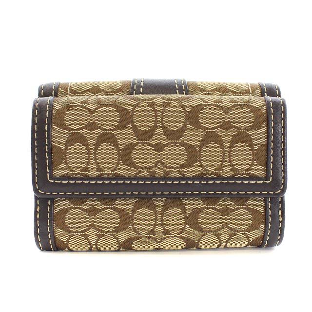COACH　三つ折り財布　シグネチャーキャンバス　ブラウン　コンパクト