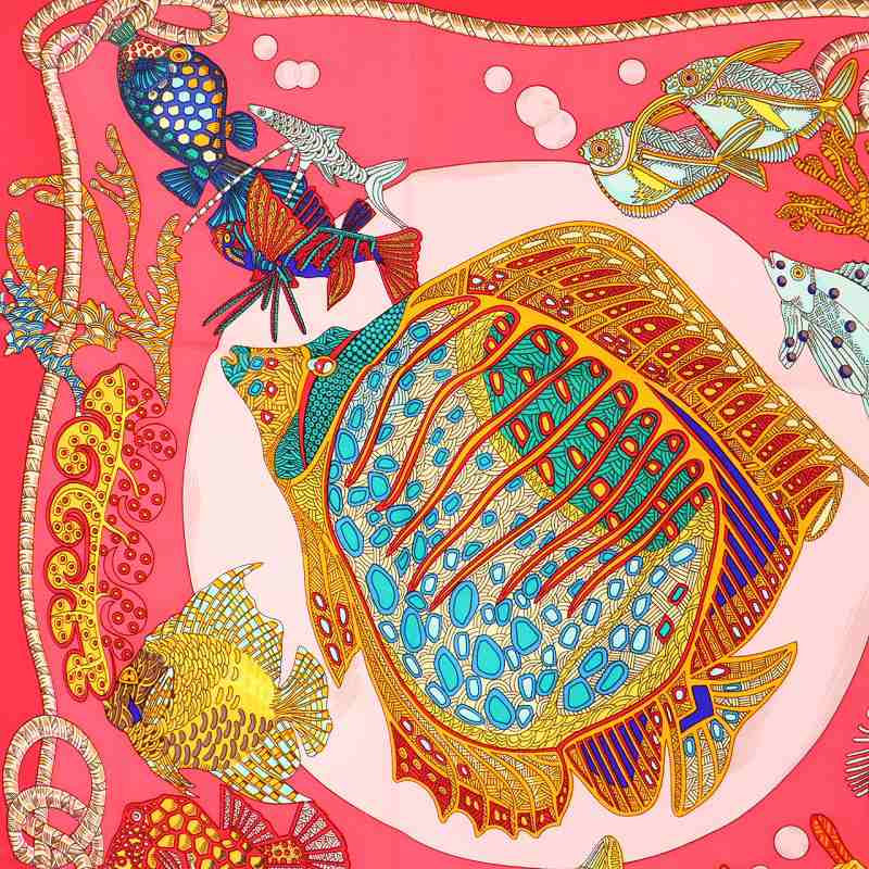 エルメス HERMES カレ90 Grands Fonds 深海 スカーフ シルク 魚柄  