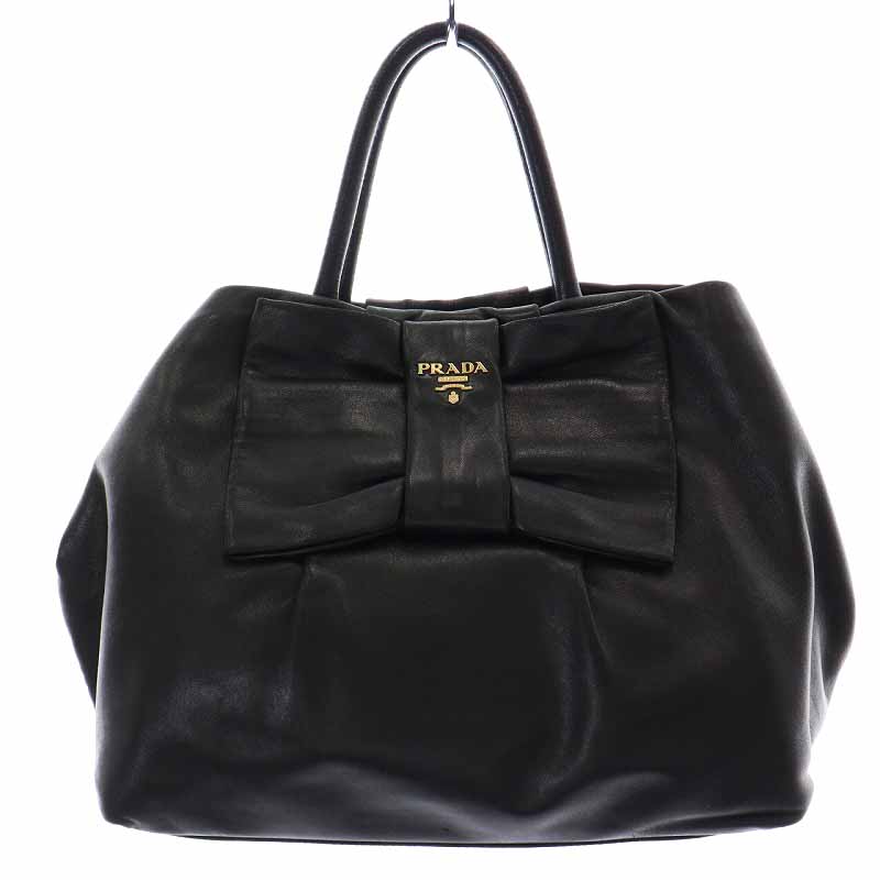 プラダ PRADA NAPPA FIOCCO ハンドバッグ ラムレザー リボン ネロ NERO 