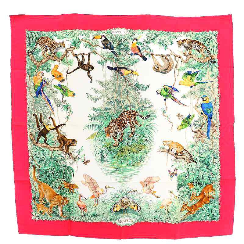エルメス HERMES EQUATEUR 赤道直下 カレ90 スカーフ シルク 動物柄 