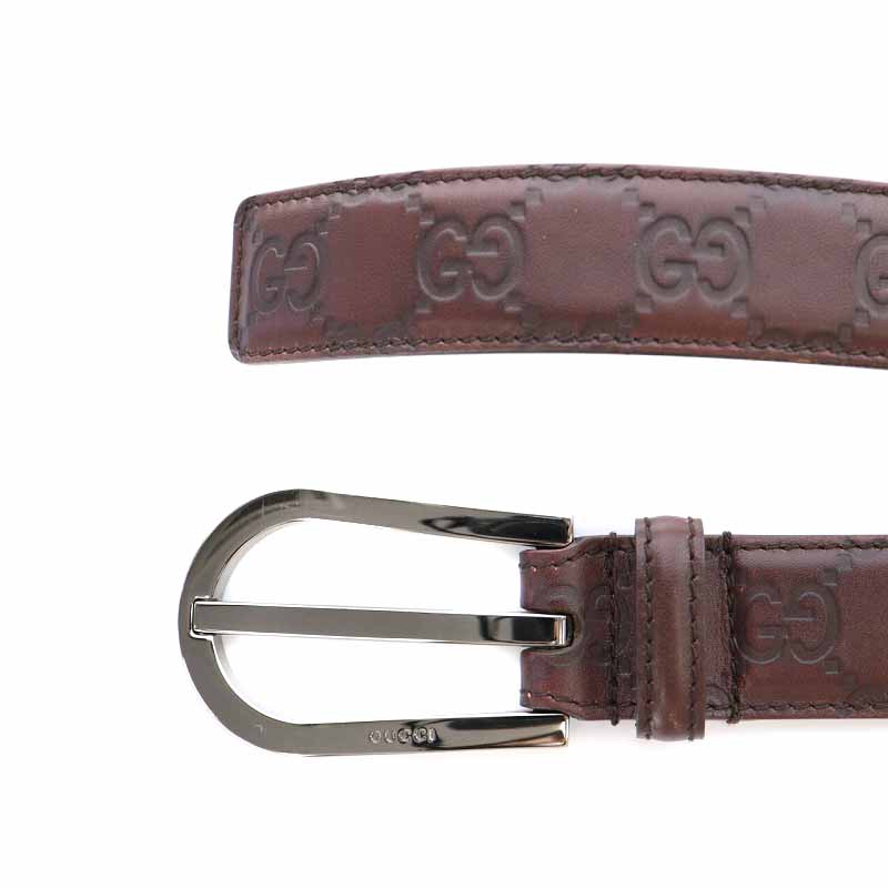 グッチ GUCCI ベルト バックル シマレザー GG柄 茶 ブラウン 154649  