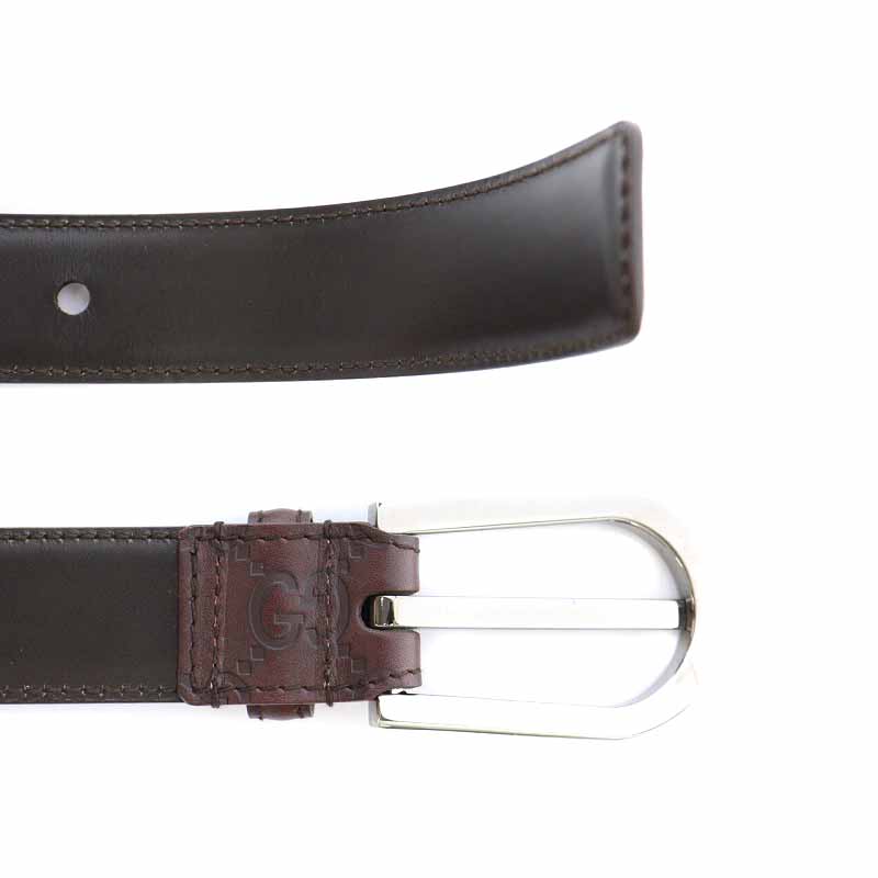 グッチ GUCCI ベルト バックル シマレザー GG柄 茶 ブラウン 154649  