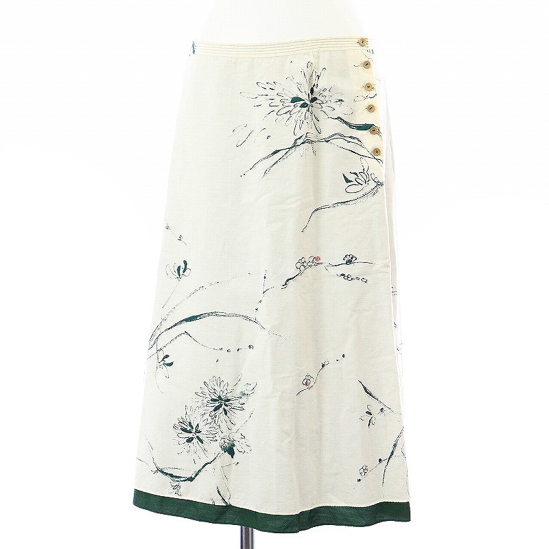 パラスパレス Pallas Palace フレアスカート ひざ丈 サイドボタン 総柄  