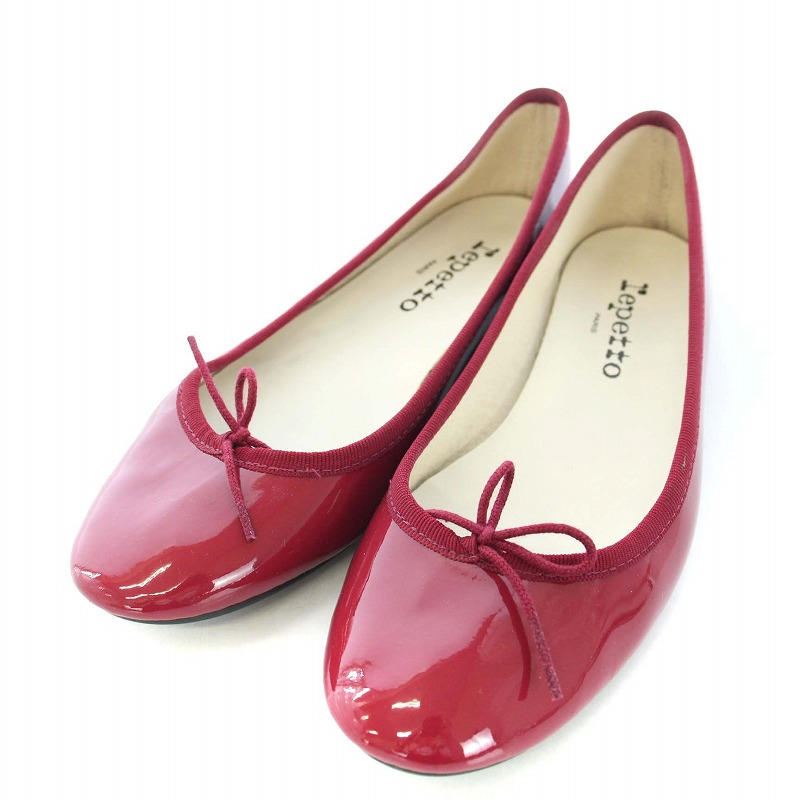 美品 レペット 41 26 エナメル フラットパンプス リボン ボルドー 美品 レペット 41 26 エナメル フラットパンプス リボン