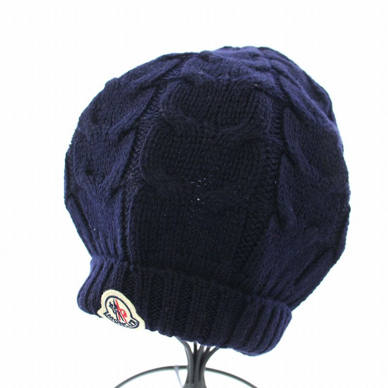 【美品】MONCLER 　モンクレール　ビーニー ケーブル編みニット帽　ネイビー モンクレール☆ビーニー ケーブル編みニット帽 Moncler ニット帽