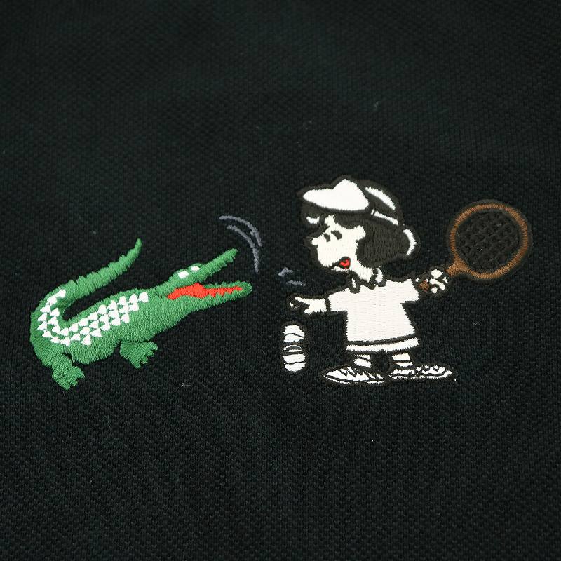 新品ーLACOSTE レディース ポロシャツ 36 黒 スヌーピー刺繍