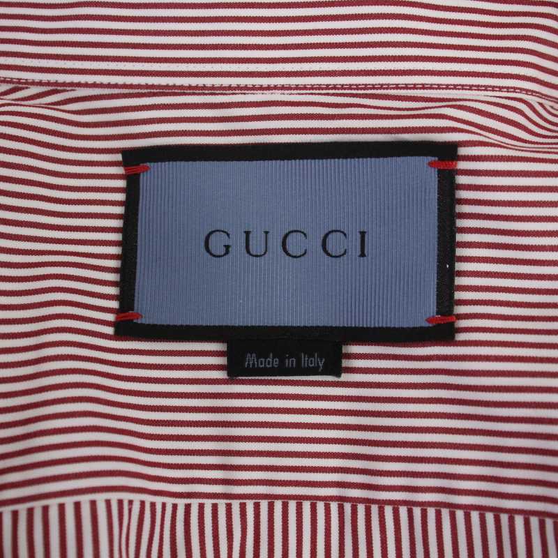 グッチ GUCCI 17年製 Skinny シャツ 長袖 ストライプ柄 ハチ刺繍 白