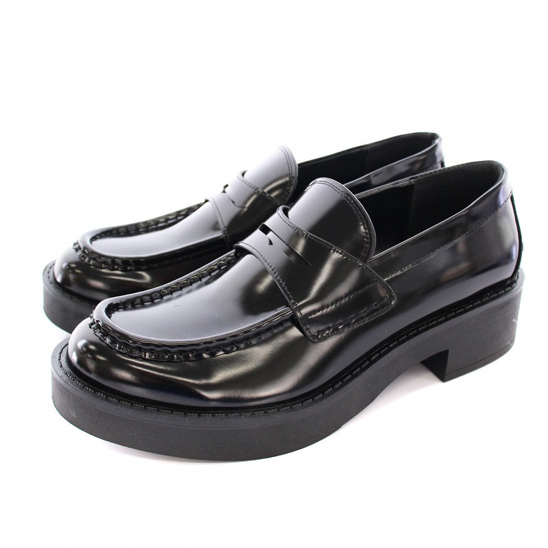 【美品】ZARA プラットフォーム　ローファー 37 24cm　厚底 ザラ ZARA プラットフォームローファー ブラック ローファー 革靴