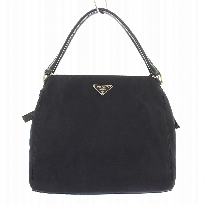 プラダ PRADA ハンドバッグ スクエア 三角プレート ナイロン レザー 紺 