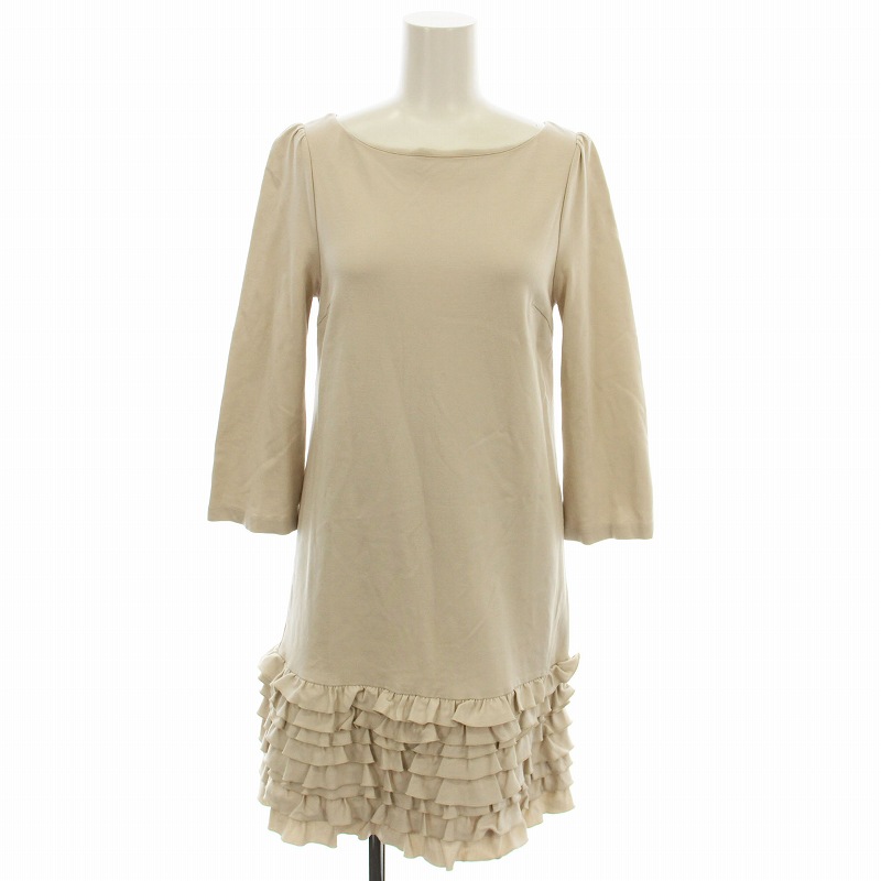 アナイ ANAYI ワンピース 膝丈 七分袖 レース クリーム色 グレー 36