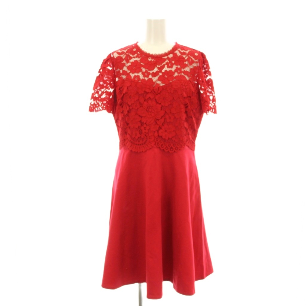 【中古】ケイトスペード KATE SPADE ワンピース フレア ひざ丈 半袖 切替 レース 4 赤 レッド NJM00107 ケイトスペード KATE SPADE ワンピース フレア ひざ丈 半袖 切替