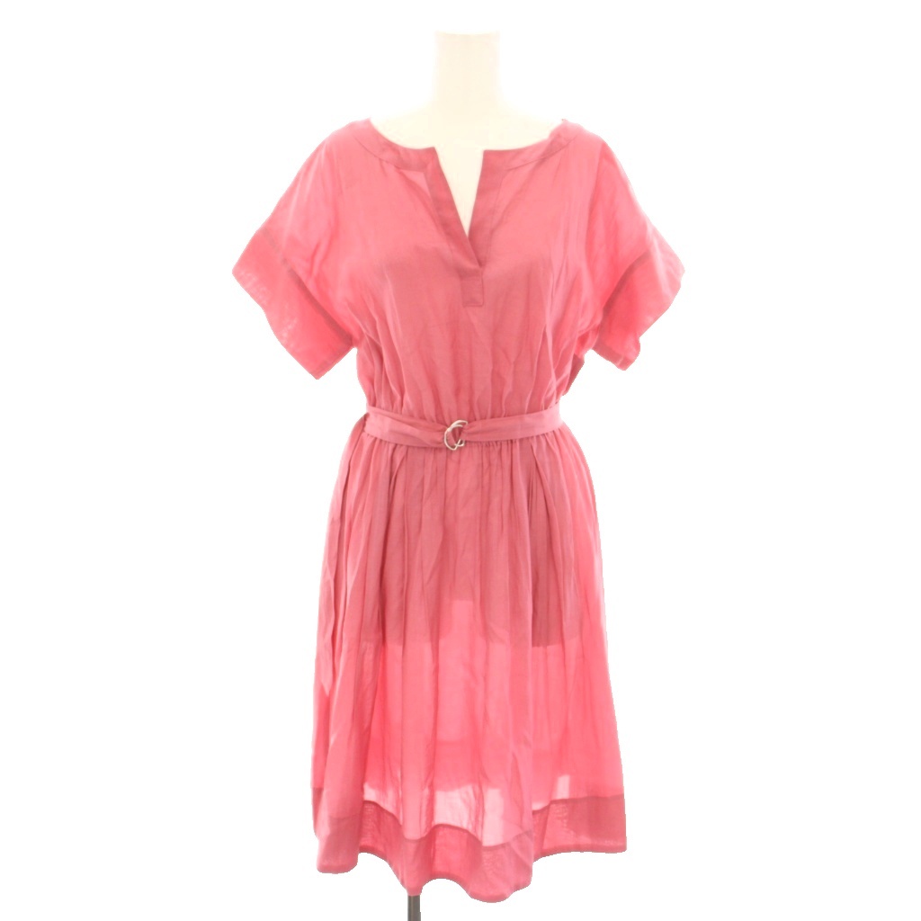 アナイ ANAYI ライトローンスキッパーワンピース ひざ丈 半袖 ベルト  