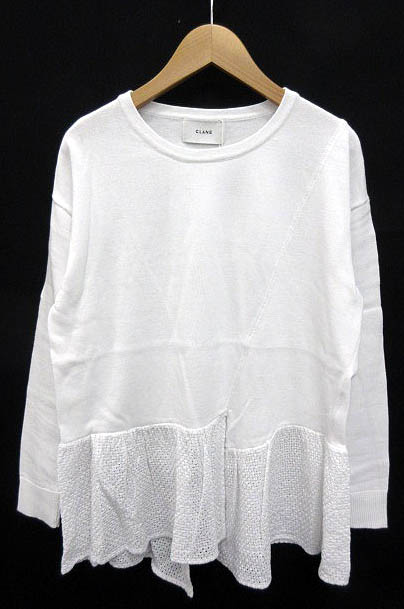クラネ CLANE ニット チュニック 切替 長袖 カットソー 白 38 /AO11  