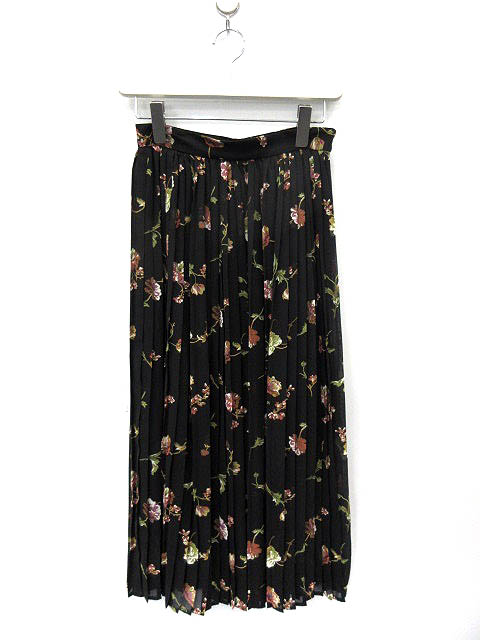 未使用品 クラネ CLANE スカート 花柄 プリーツ ロング 黒 1 /AO38  