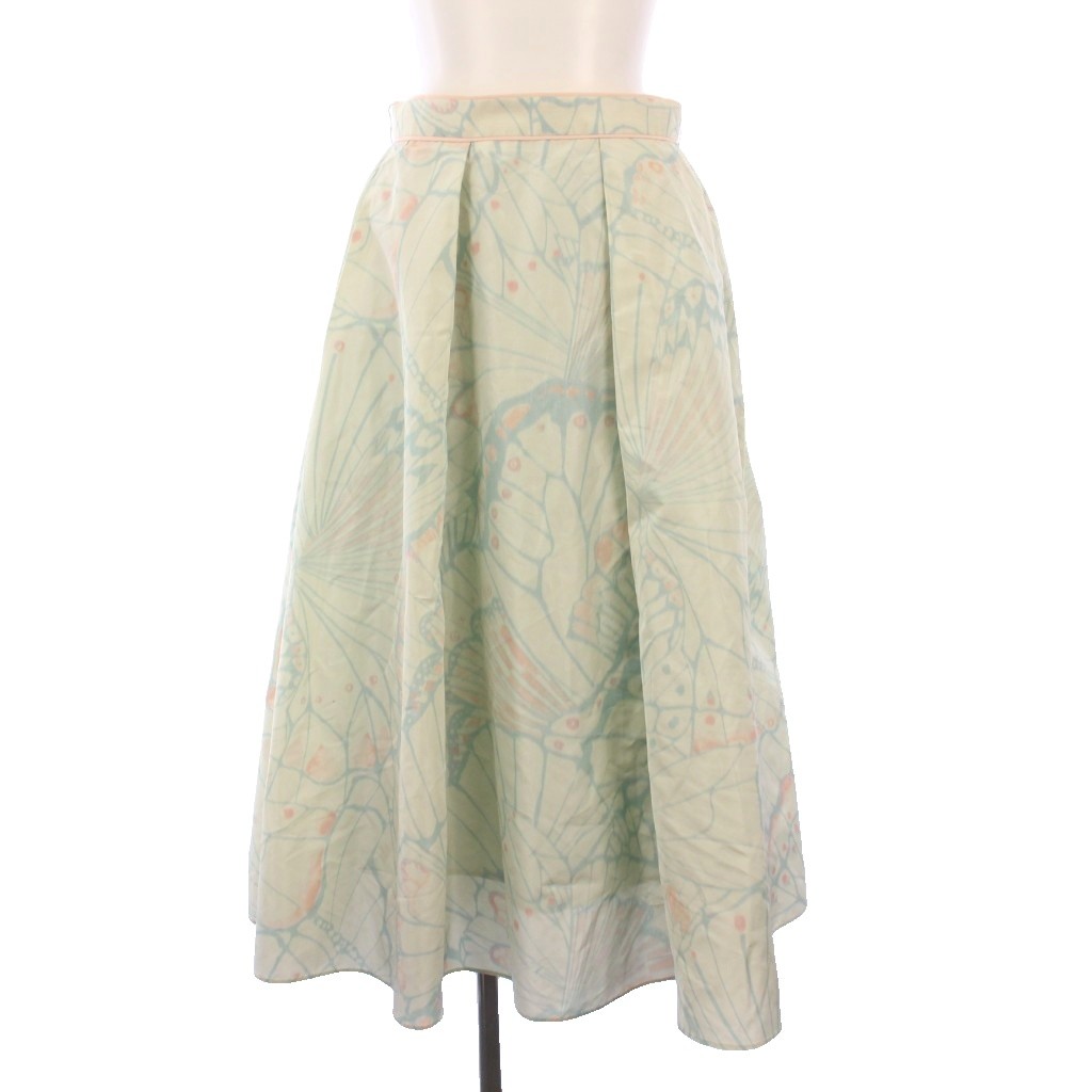 【中古】アナイ 25SS バタフライプリントタック フレアスカート ロング 36 ミントグリーン 102517-11-180-73-360 アナイ ANAYI 25SS バタフライプリントタック フレアスカート ロング
