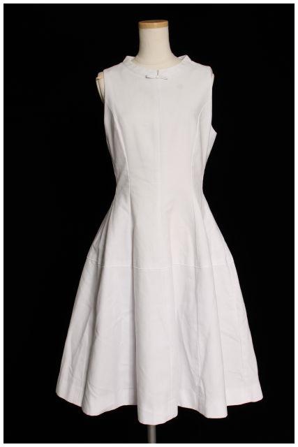 フォクシー Foxey ワンピース ひざ丈 フレア ノースリーブ 38 白 ホワイト Mm0424 レディース 164 ベクトルパーク