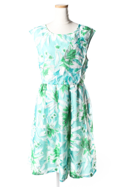 マーキュリーデュオ Mercuryduo 18ss ワンピース ひざ丈 ノースリーブ Bigフラワーオパール チュール F 緑 グリーン Nn0426 レディース 164 ベクトルパーク