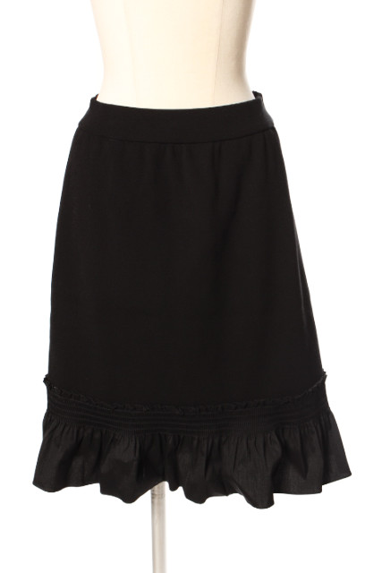 フォクシー FOXEY スカート ニット フレア ひざ丈 フリル 38 黒  