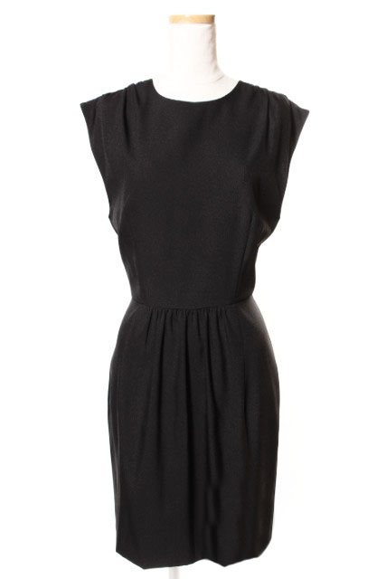 ミュウミュウ Miumiu ワンピース ひざ丈 フレンチスリーブ ギャザー 36 黒 ブラック A0426 レディース 164 ベクトルパーク