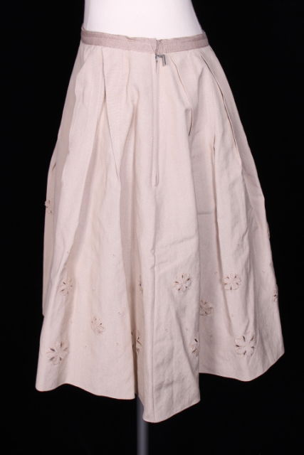 フォクシー FOXEY スカート ひざ丈 カットワーク 花柄 シルク 和紙 40 