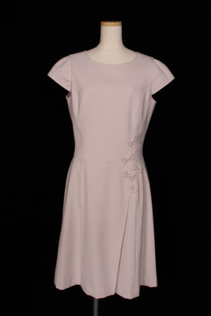 ルネ Rene ワンピース ひざ丈 リボン キャップスリーブ 36 ピンク  