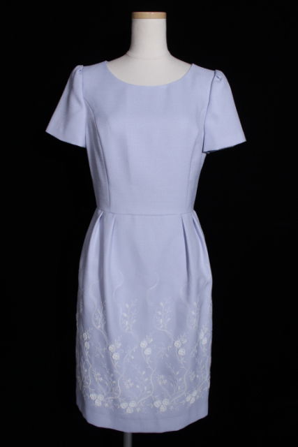 デビュー ド フィオレ Debut De Fiore 18ss 裾3d 刺繍 タイト ワンピース 半袖 ひざ丈 36 青 ブルー Ka0529 レディース 164 ベクトルパーク