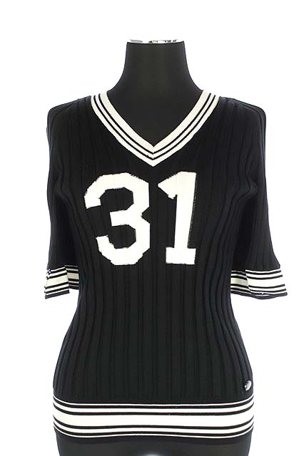 シャネル CHANEL ニット セーター リブ ケープ Vネック シルク混 半袖 
