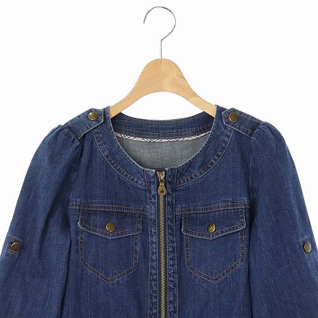 バーバリーブルーレーベル Burberry Blue Label デニムワンピース ひざ丈 ジップアップ 七分袖 36 青 ブルー Df レディース 165 ベクトルパーク