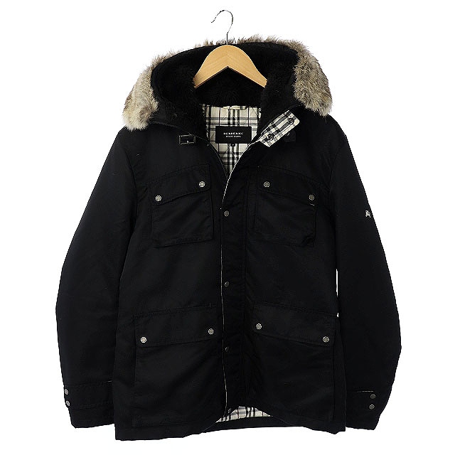 バーバリー ブラックレーベル ラビットファー フード 中綿 コート M