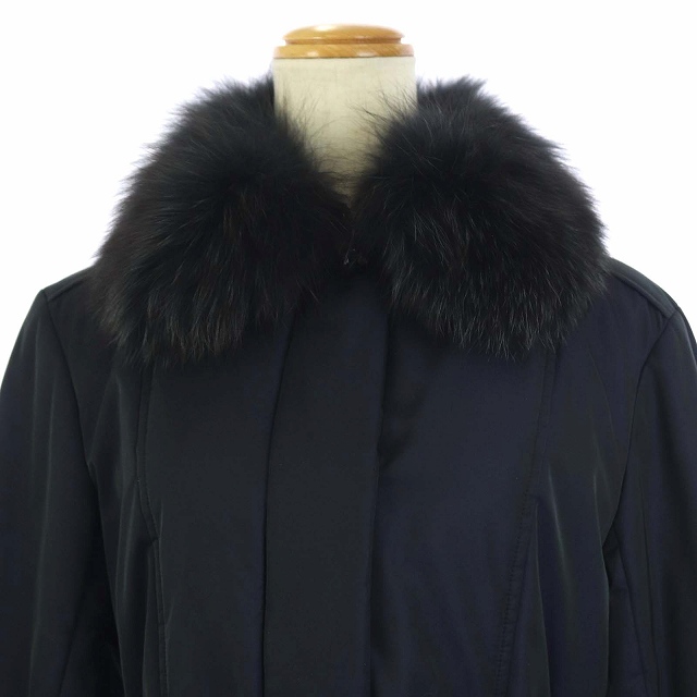 バーバリーロンドン ベルト付き中綿ロングコート フォックスファー