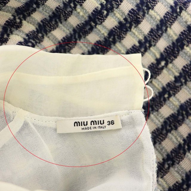 ミュウミュウ Miumiu 16aw ワンピース ツイード チェック ひざ丈 ノースリーブ 36 紺 白 Kn レディース 165 ベクトルパーク