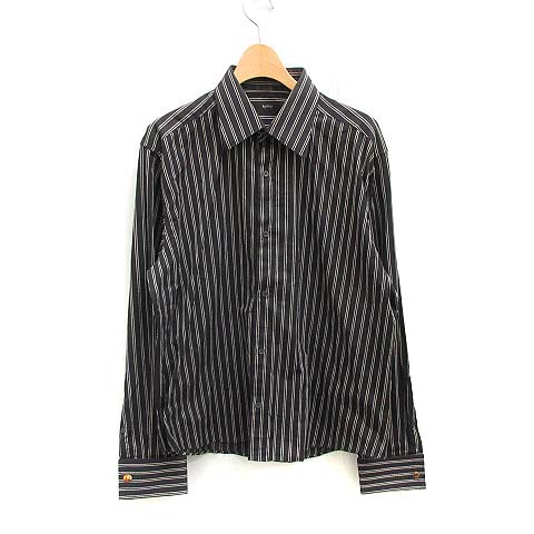 グッチ GUCCI シャツ ストライプ 長袖 イタリア製 41/16 黒 ブラック 