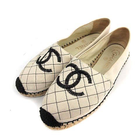 シャネル CHANEL エスパドリーユ フラットシューズ スリッポン ココ 