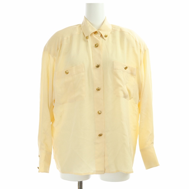 即納 最大半額 シャネル 長袖 38 シルク100 ココボタン ココマーク ブラウス シャツ シャツ ブラウス 長袖 七分