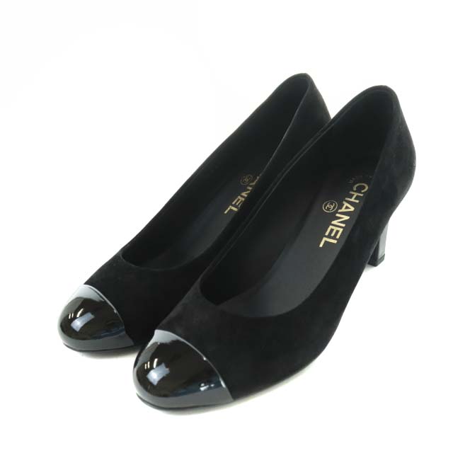 シャネル CHANEL パンプス ラウンドトゥ ココマーク 切替 スエード 