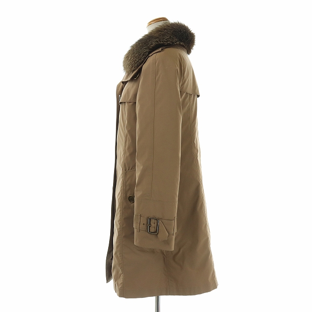 バーバリー ロンドン BURBERRY LONDON ファーカラーコート ミドル丈 インナー ダウンコート付き 裏地ノバチェック フォックスファー 38 M 茶色 ブラウン ■EC /SI9 レディース