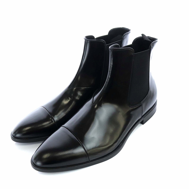 未使用品 プラダ PRADA サイドゴア ショートブーツ レザー 9 28.0cm 黒 