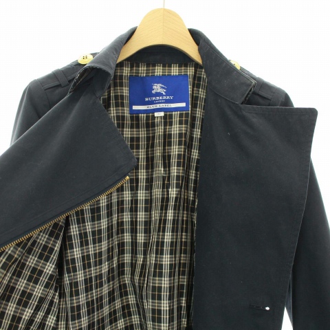 綺麗❤️バーバリーロンドン ブルーレーベル ピーコート 金ボタン 黒 バーバリーブルーレーベル BURBERRY BLUE LABEL ライダースコート