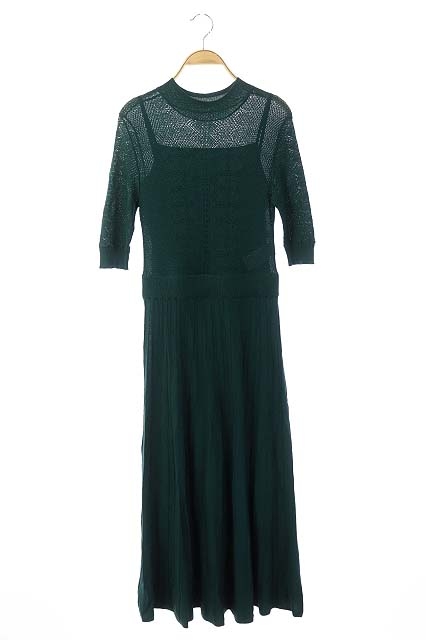 セルフォード Celford 19ss 透かし縫い ワンピース ニット 五分袖 ロング フレア インナー付き 36 緑 グリーン Cm Ec レディース 165 ベクトルパーク