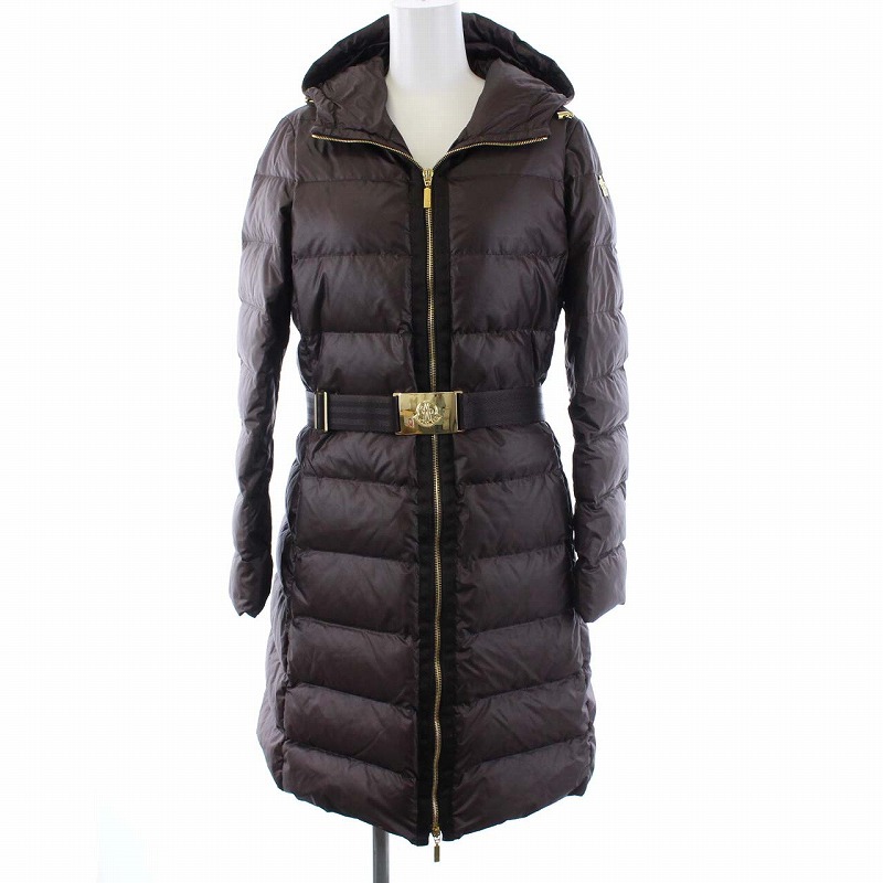 超激安 ダウンコート Nantes Moncler モンクレール アウター レディース Kh ブラウン 茶 Xs 0 ベルト ロゴ金具 フード ジップアップ ロング コート Www Ntfw Org