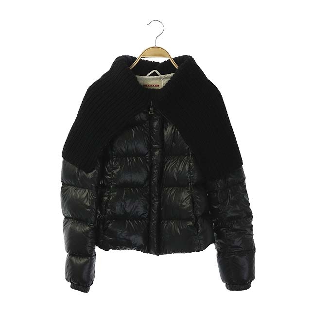 プラダ PRADA ダウンジャケット ニット 切替 38 黒 ブラック /MF □EC 