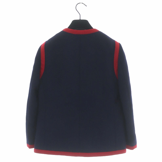 グッチ GUCCI 2018年製 ノーカラージャケット 金ボタン 36 紺 赤  